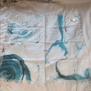 Anthropologie turquoise and Gold Print mini Scarf